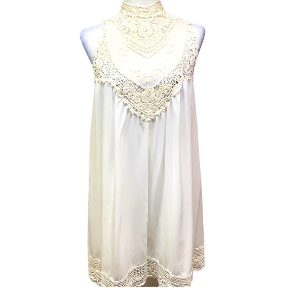 Lookbook Store White Crocheted Neck line Hem Dress